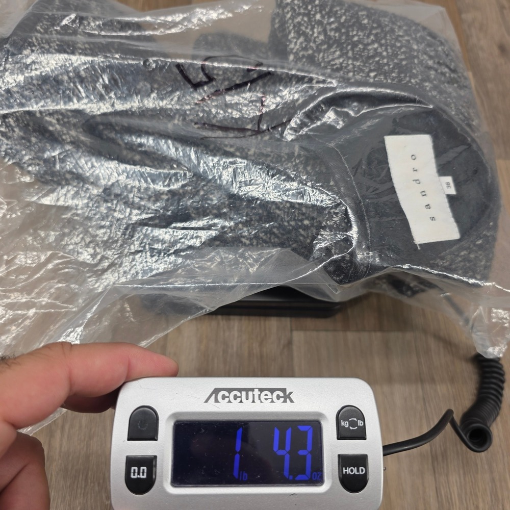 Sandro Tweed Jacket Black White Leather Trim Blazer Women‎ Size 36 - Picture 11 of 11